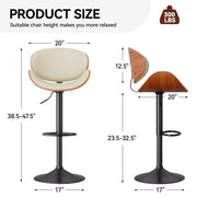 Nalupatio Swivel Bar Stools Set of 2, PU Leather Upholstered Bentwood Barstools with Back & Footrest,Seat Adjustable Height 23.5-32.5IN Counter Height Bar Chairs for Bar Kitchen Dining Room,Black