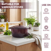 Hawsaiy 6QT Enameled Cast Iron Dutch Oven, Non-Stick, Dual Handles, with Lid for Baking & Cooking