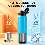 Hawsaiy 24 oz Insulated Stainless Steel Water Bottle with Handle, Leak-Proof Lid & Wide Mouth, Double Wall Vacuum, BPA Free, Keeps Cold & Hot