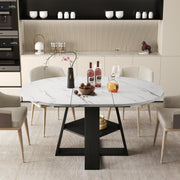 Hawsaiy 43.3-59 in Extendable Oval Dining Table for 4-6, Space-Saving Round Kitchen Table with Hidden Leaf Storage & Bottom Shelf for Small Space