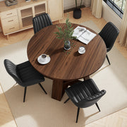 Hawsaiy Extendable Round to Oval Dining Table Set for 4–6, Space-Saving Wooden Table with Hidden Storage, Expandable Dining Table with Upholstered Chairs