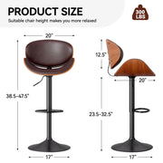 Nalupatio Swivel Bar Stools Set of 2, PU Leather Upholstered Bentwood Barstools with Back & Footrest,Seat Adjustable Height 23.5-32.5IN Counter Height Bar Chairs for Bar Kitchen Dining Room,Black