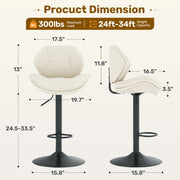 Hawsaiy Swivel Bar Stools Set of 2/4, Adjustable Height Faux Leather Bar Stools with Back, Double-Layer Upholstered Counter Height Bar Chairs for Kitchen Island