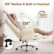 Hawsaiy Cross Legged Office Chair with Flip Armrests，Big and Tall Executive Office Chair, 135° Reclining Criss Cross Chair with Footrest & Lumbar Pillow