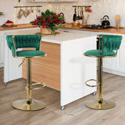 Hawsaiy Modern Velvet Bar Stool Set of 2/4 with Woven Back and Footrest for Kitchen, Bar, and Dining Spaces