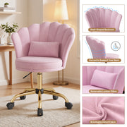 Hawsaiy Shell Back Home Office Chair with Lumbar Pillow, Modern Upholstered Desk Chair with Gold Metal Base, Swivel Adjustable Computer Chair for Home Office