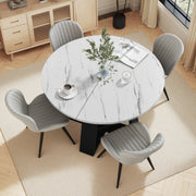 Hawsaiy Extendable Round to Oval Dining Table Set for 4–6, Space-Saving Wooden Table with Hidden Storage, Expandable Dining Table with Upholstered Chairs