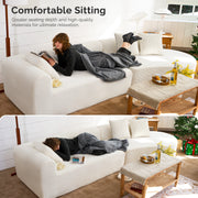 Nalupatio Modern Style Curved Sofa, Upholstery Corduroy Sofa Couch with 3 Pillows, Oversized Sleek Curved Sectional Boucle Fabric Couch for Living Room White