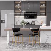 Hwawsaiy Counter Height Bar Stools Set of 2, Velvet Ergonomic Modern Counter Stool with Back, 25.9 inch Seat Height Comfy Bar Chairs with Powder Sprayed Golden Metal Legs, Grey