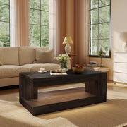Hawsaiy Farmhouse Coffee Table with Storage Shelf & LED Light, 47