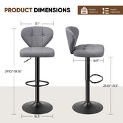 Nalupatio Bar Stools,PU Leather Adjustable Swivel Barstools Kitchen Counter Height Bar Stools, Hydraulic for Kitchen Counter Height, Square Island Backed Bar Stools,Black,Set of 2