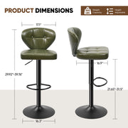 Nalupatio Bar Stools,PU Leather Adjustable Swivel Barstools Kitchen Counter Height Bar Stools, Hydraulic for Kitchen Counter Height, Square Island Backed Bar Stools,Black,Set of 2