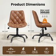 Hawsaiy Armless Office Chair with Rubber Wheels, PU Leather Desk Chair, Mid Back Adjustable Swivel Computer Chair, Small Space Vanity Task Chair