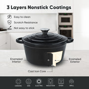 Hawsaiy Enameled Dutch Oven Pot with Lid, Cast Iron, Dual Handles for Bread Baking, Cooking, Non-Stick Enamel Coating