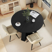 Hawsaiy Extendable Round to Oval Dining Table Set for 4–6, Space-Saving Wooden Table with Hidden Storage, Expandable Dining Table with Upholstered Chairs
