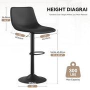 Nalupatio Bar Stools Set of 2/4, Adjustable Bar Stools with Back, Modern PU Leather Swivel Height Adjustable Stool Chair for Home Kitchen Island