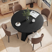 Hawsaiy Extendable Round to Oval Dining Table Set for 4, Space-Saving Wooden Table with Hidden Storage, Expandable Dining Table with Faux Leather Chairs