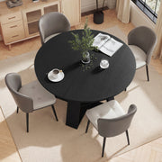 Hawsaiy Extendable Round to Oval Dining Table Set for 4, Space-Saving Wooden Table with Hidden Storage, Expandable Dining Table with Faux Leather Chairs