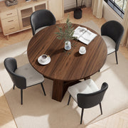 Hawsaiy Extendable Round to Oval Dining Table Set for 4, Space-Saving Wooden Table with Hidden Storage, Expandable Dining Table with Faux Leather Chairs