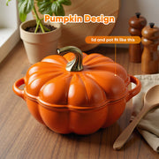 Hawsaiy 4.5 QT Pumpkin Shaped Cast Iron Dutch Oven, 360° Uniform Heating, Enameled Cast Iron Pot with Lid, Suitable for Most Stoves, Festive Cookware