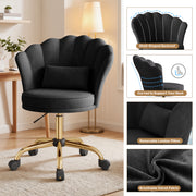 Hawsaiy Shell Back Home Office Chair with Lumbar Pillow, Modern Upholstered Desk Chair with Gold Metal Base, Swivel Adjustable Computer Chair for Home Office