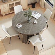 Hawsaiy Extendable Round to Oval Dining Table Set for 4–6, Space-Saving Wooden Table with Hidden Storage, Expandable Dining Table with Upholstered Chairs