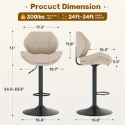 Hawsaiy Swivel Bar Stools Set of 2/4, Adjustable Height Faux Leather Bar Stools with Back, Double-Layer Upholstered Counter Height Bar Chairs for Kitchen Island
