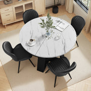 Hawsaiy Extendable Round to Oval Dining Table Set for 4–6, Space-Saving Wooden Table with Hidden Storage, Expandable Dining Table with Upholstered Chairs