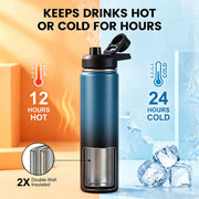 Hawsaiy 24 oz Insulated Stainless Steel Water Bottle with Handle, Leak-Proof Lid & Wide Mouth, Double Wall Vacuum, BPA Free, Keeps Cold & Hot