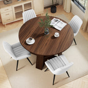 Hawsaiy Extendable Round to Oval Dining Table Set for 4–6, Space-Saving Wooden Table with Hidden Storage, Expandable Dining Table with Upholstered Chairs