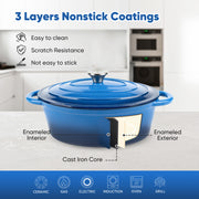 Hawsaiy Enameled Oval Dutch Oven Pot with Lid and Dual Handles, Cast Iron Dutch Oven for Cooking, Bread Baking, Non-stick Enamel Coated Cookware