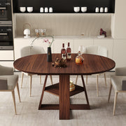 Hawsaiy 43.3-59 in Extendable Oval Dining Table for 4-6, Space-Saving Round Kitchen Table with Hidden Leaf Storage & Bottom Shelf for Small Space