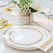 Kerilyn 350 Pieces Gold Disposable Plates for 50 Guests, Disposable Plastic Plates for Party, Wedding, Dinnerware Set of 50 Dinner Plates, 50 Salad Plates,50 Cups and 50 Paper Napkins, Gold