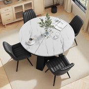 Hawsaiy Extendable Round to Oval Dining Table Set for 4–6, Space-Saving Wooden Table with Hidden Storage, Expandable Dining Table with Upholstered Chairs