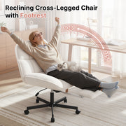 Hawsaiy Criss Cross Office Chair with Footrest, Oversized Sherpa Cross Legged Desk Chair, Height Adjustable Swivel Vanity Chair for Home Office Bedroom