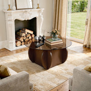 Hawsaiy Round Glass Coffee Table with Tempered Glass Top and Wood Base, Modern 30