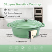 Hawsaiy Enameled Oval Dutch Oven Pot with Lid and Dual Handles, Cast Iron Dutch Oven for Cooking, Bread Baking, Non-stick Enamel Coated Cookware