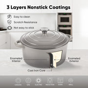 Hawsaiy 6QT Enameled Cast Iron Dutch Oven, Non-Stick, Dual Handles, with Lid for Baking & Cooking