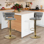 Hawsaiy Modern Velvet Bar Stool Set of 2/4 with Woven Back and Footrest for Kitchen, Bar, and Dining Spaces