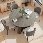 Hawsaiy Extendable Round to Oval Dining Table Set for 4, Space-Saving Wooden Table with Hidden Storage, Expandable Dining Table with Faux Leather Chairs