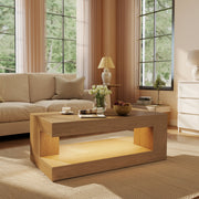 Hawsaiy Farmhouse Coffee Table with Storage Shelf & LED Light, 47