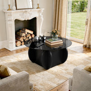 Hawsaiy Round Glass Coffee Table with Tempered Glass Top and Wood Base, Modern 30