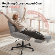 Hawsaiy Criss Cross Office Chair with Footrest, Oversized Sherpa Cross Legged Desk Chair, Height Adjustable Swivel Vanity Chair for Home Office Bedroom