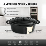 Hawsaiy Enameled Oval Dutch Oven Pot with Lid and Dual Handles, Cast Iron Dutch Oven for Cooking, Bread Baking, Non-stick Enamel Coated Cookware