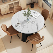 Hawsaiy Extendable Round to Oval Dining Table Set for 4–6, Space-Saving Wooden Table with Hidden Storage, Expandable Dining Table with Upholstered Chairs