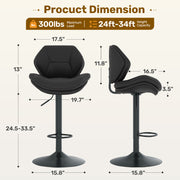 Hawsaiy Swivel Bar Stools Set of 2/4, Adjustable Height Faux Leather Bar Stools with Back, Double-Layer Upholstered Counter Height Bar Chairs for Kitchen Island