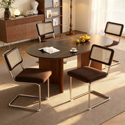 Hawsaiy Velvet Rattan Dining Chairs Set of 2/3/4/6/8, Upholstered Dining Room Chairs with Cane Back, Mid Century Modern Cantilever Kitchen Chairs, Chrome Frame Armless Side Chairs