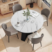 Hawsaiy Extendable Round to Oval Dining Table Set for 4, Space-Saving Wooden Table with Hidden Storage, Expandable Dining Table with Faux Leather Chairs