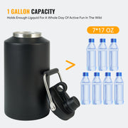 Kerilyn Insulated Jug with Handle, One Gallon, 128oz Stainless Steel, Large Double Vacuum Water Bottle for Hot & Cold Drinks, Wide Mouth, Sweat Proof, Great for Travel, Hiking & Camping, Black Water Bottle