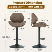 Hawsaiy Swivel Bar Stools Set of 2/4, Adjustable Height Faux Leather Bar Stools with Back, Double-Layer Upholstered Counter Height Bar Chairs for Kitchen Island